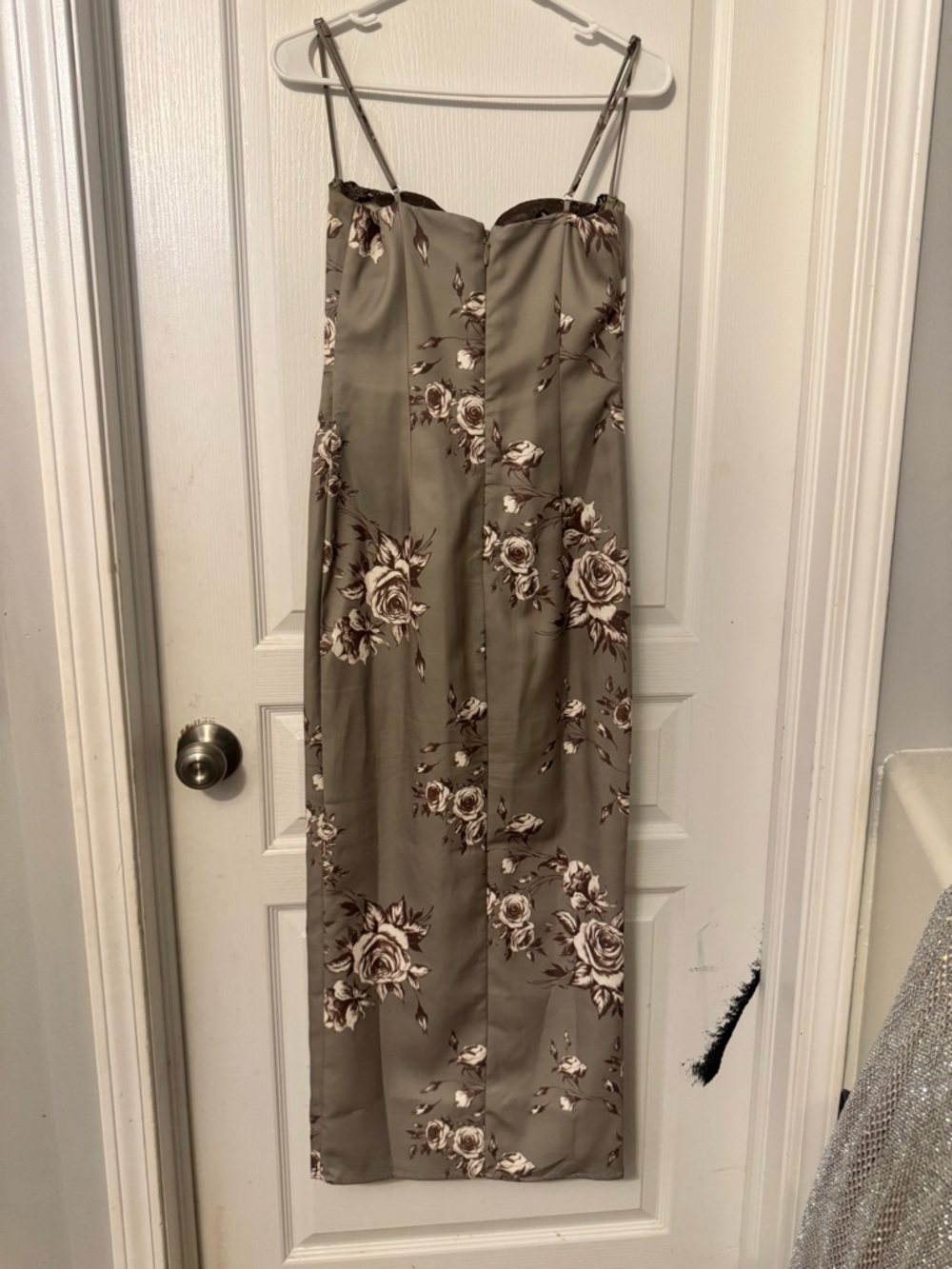 Sage Floral Lace-Trim Slip Dress with Thigh Slit - Picture 6 of 6